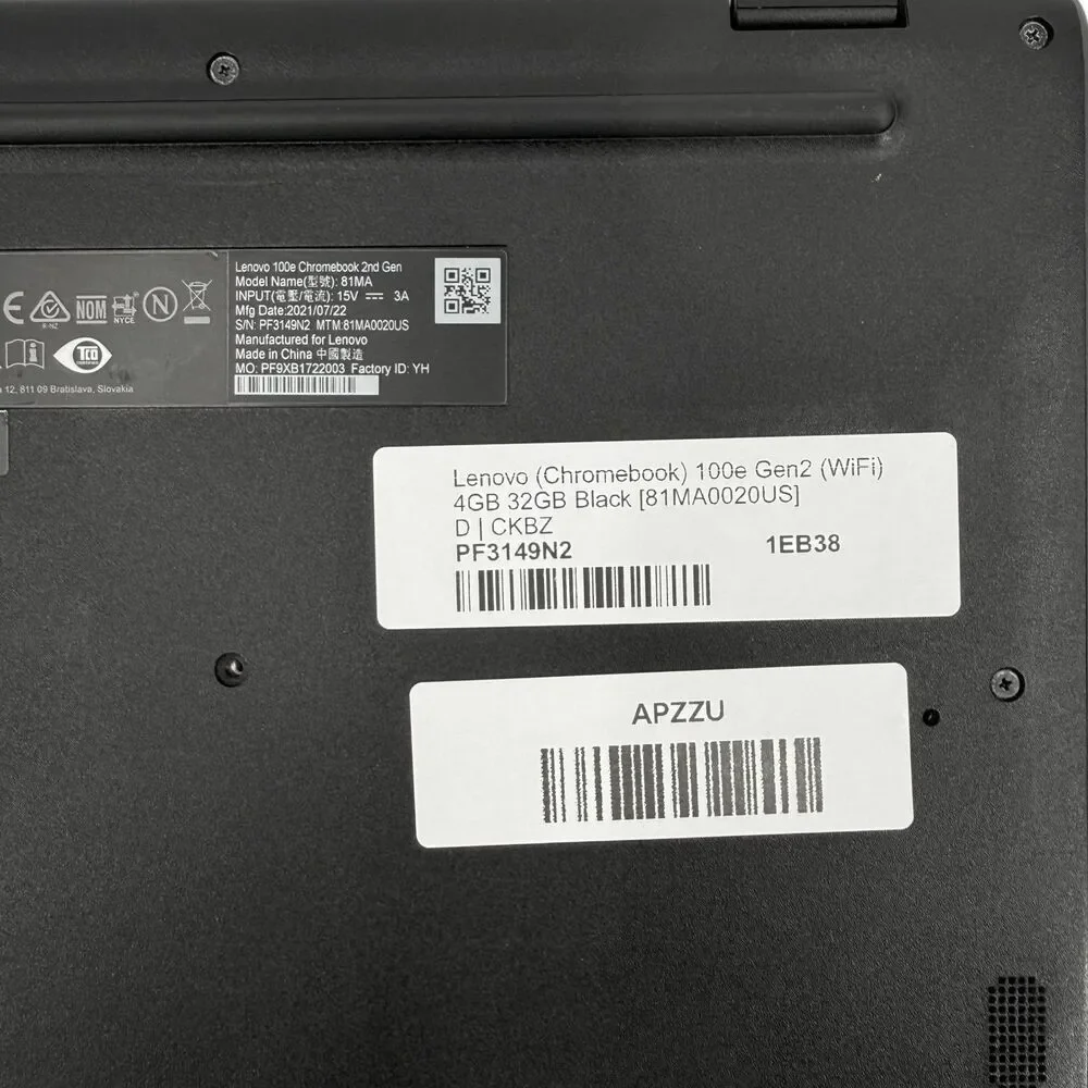 Lenovo Chromebook 100e Gen 2 WIFI 4GB RAM 32GB HD Black [81MA0020US]